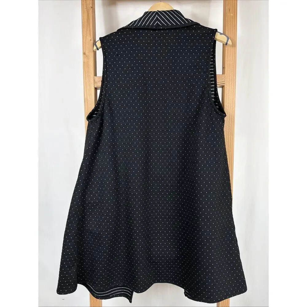 NWT Sydney Black White Pattern Sleeveless Pockets Open Duster Vest #1143 Size S - Picture 3 of 4